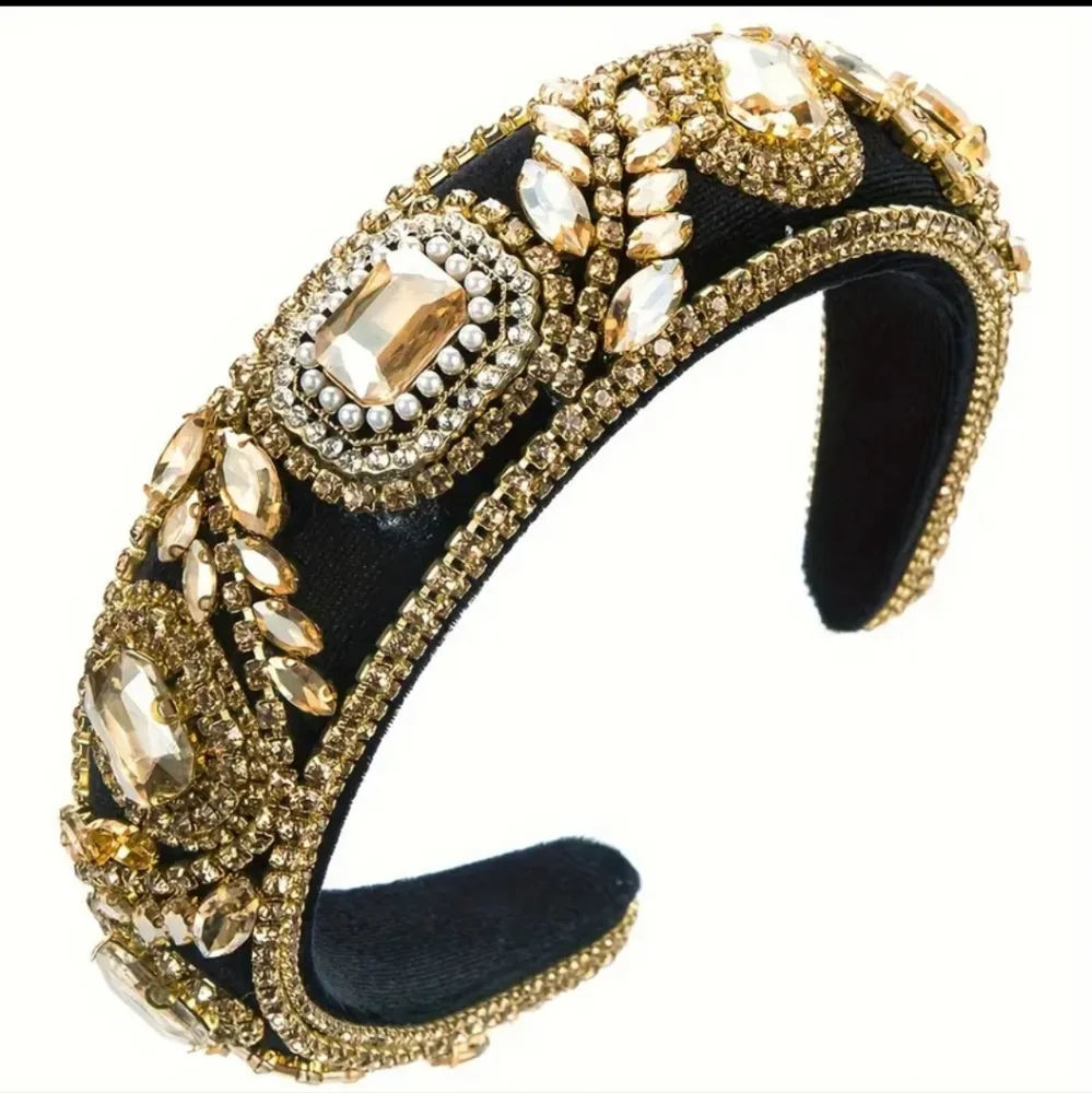 Baroque Style Wide Brimmed Head Band Sparkling Rhinestone Faux Pearl